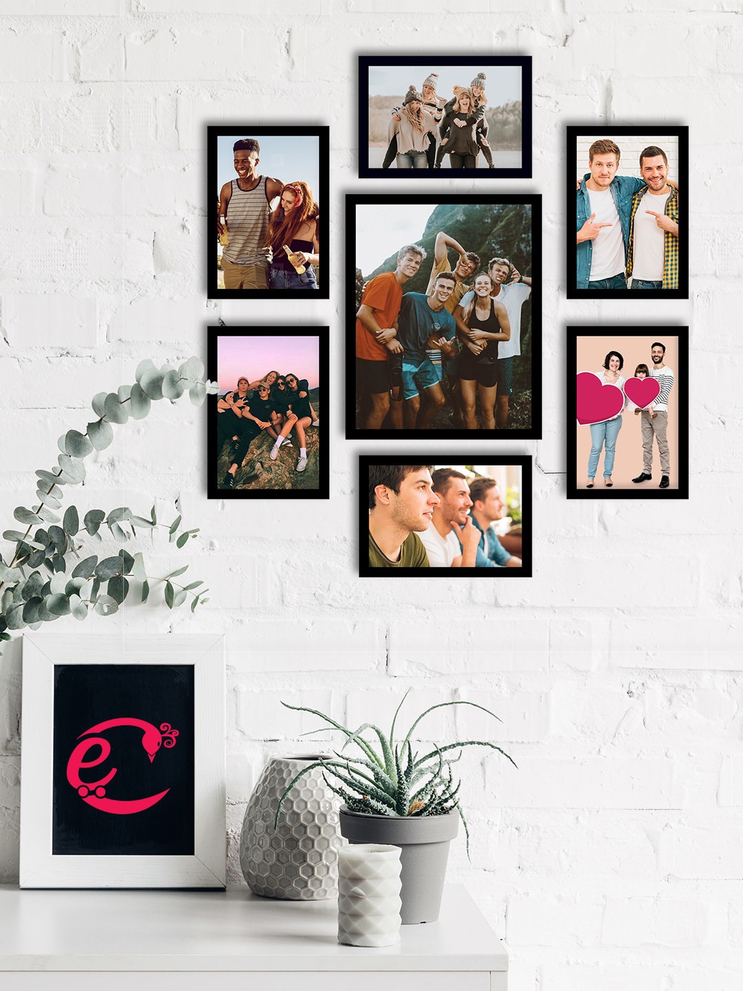 

eCraftIndia Set Of 7 Black Solid Memory Wall Collage Photo Frames