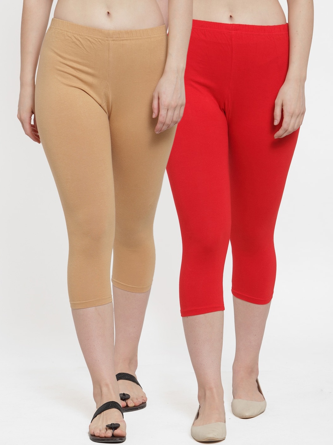 

GRACIT Women Pack Of 2 Solid Three-Fourth Length Leggings, Red