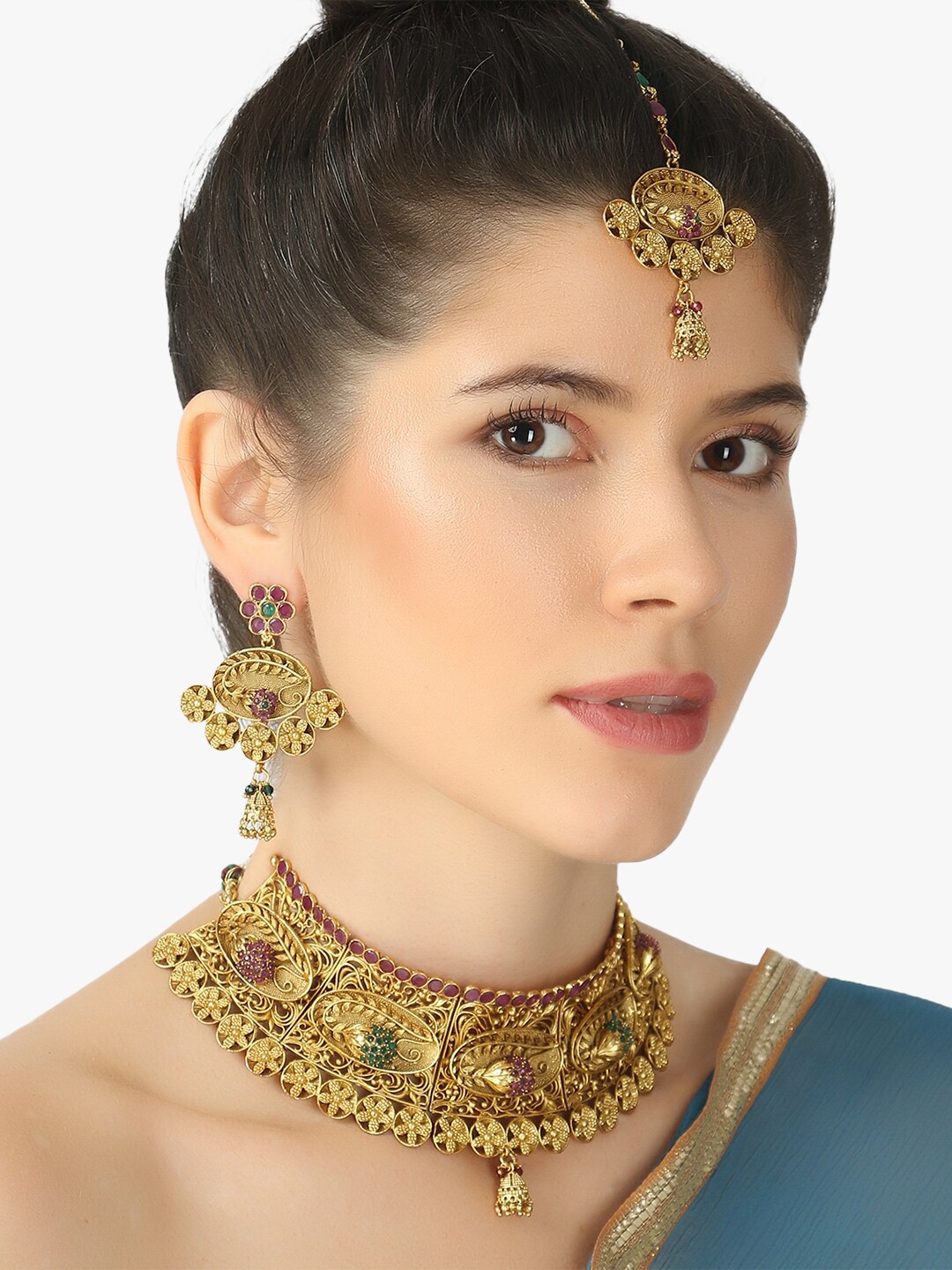 

Adwitiya Collection 24 CT Gold-Plated & Pink Stone Studded Jewellery Set