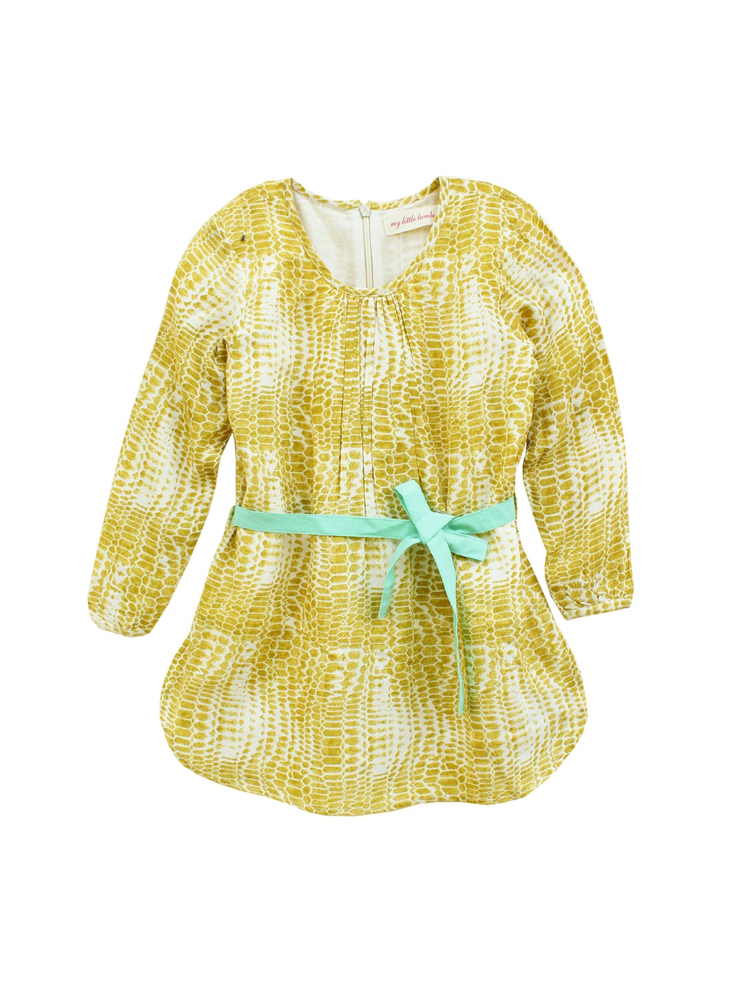My Little Lambs Girls Green Printed A-Line Dress