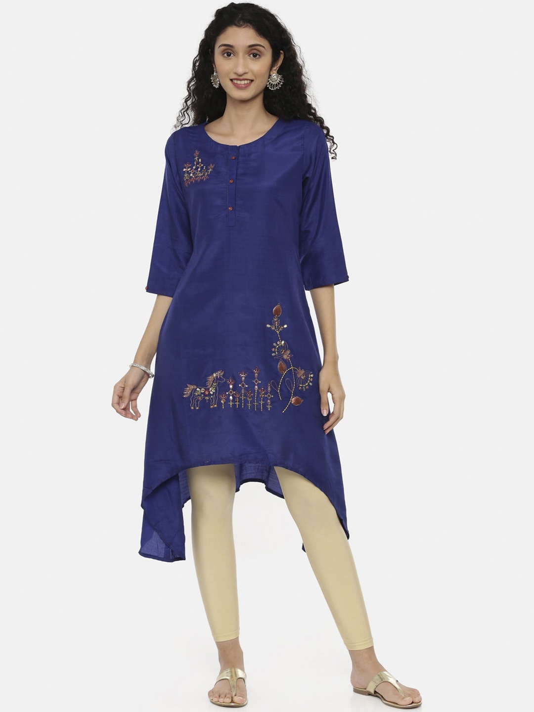 

Neerus Women Blue Embroidered A-Line Kurta