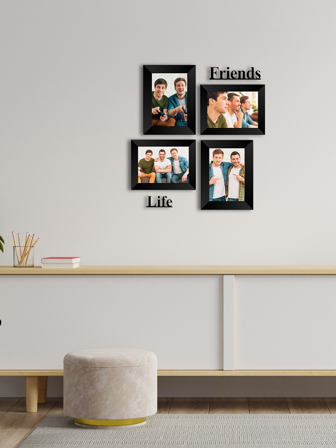 

eCraftIndia Set Of 4 Black Solid Memory Wall Collage Photo Frames
