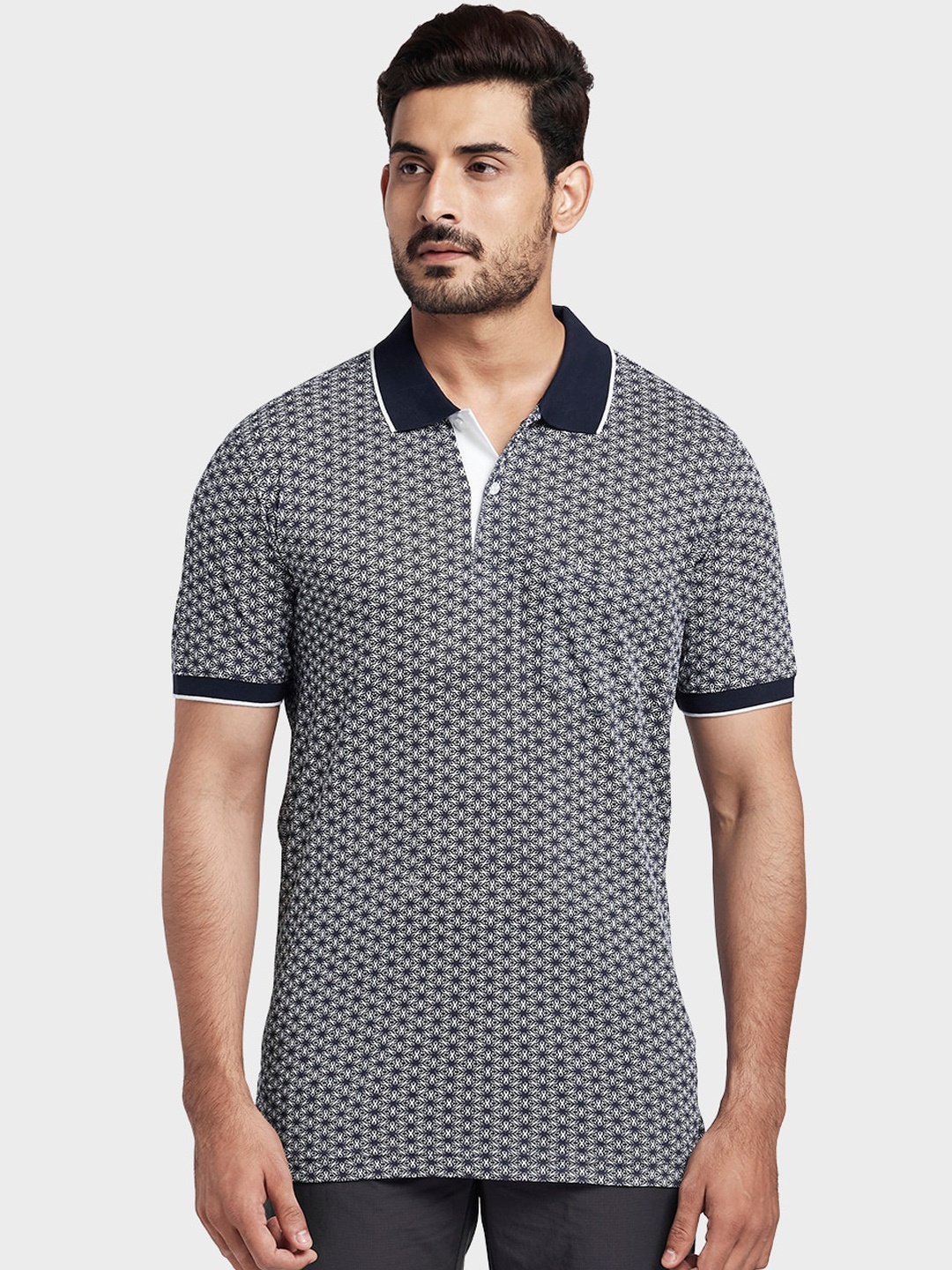 

ColorPlus Men Navy Blue & White Printed Polo Collar T-shirt