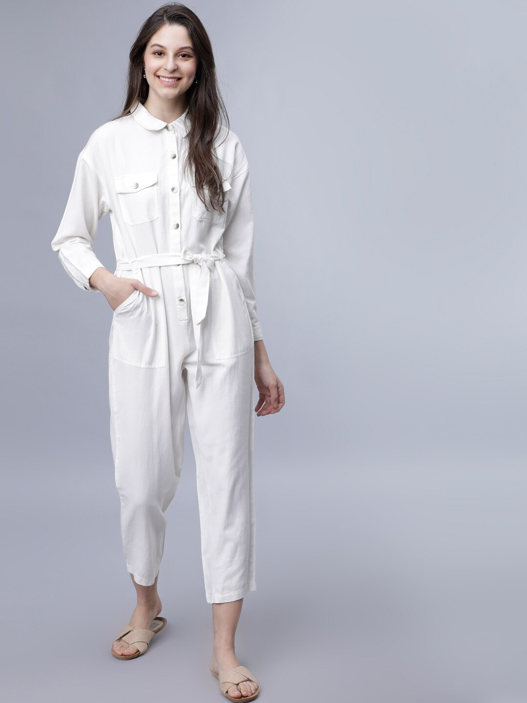 

Tokyo Talkies Women Off-White Solid Culotte Jumpsuit