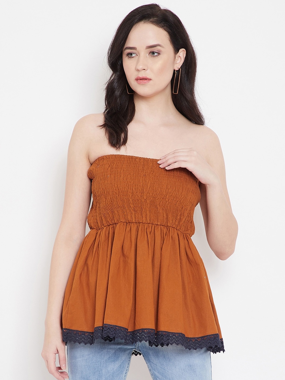 

Ruhaans Women Rust Solid Tube Top