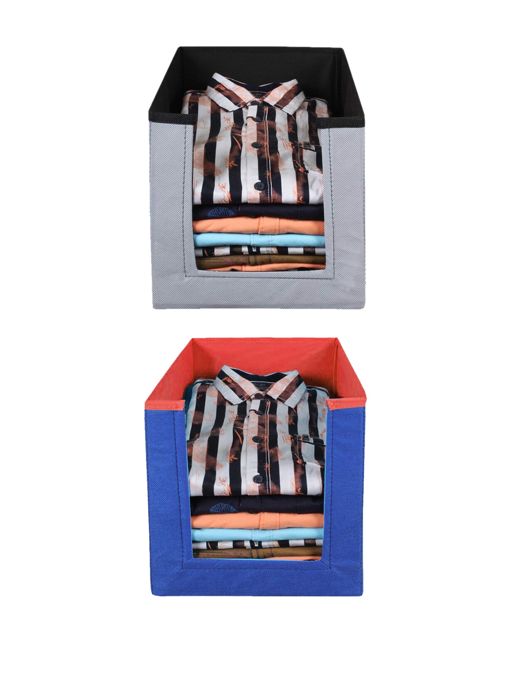 

Kuber Industries Set Of 2 Solid Non-Woven Shirt Stacker Sustainable Wardrobe Organiser, Grey