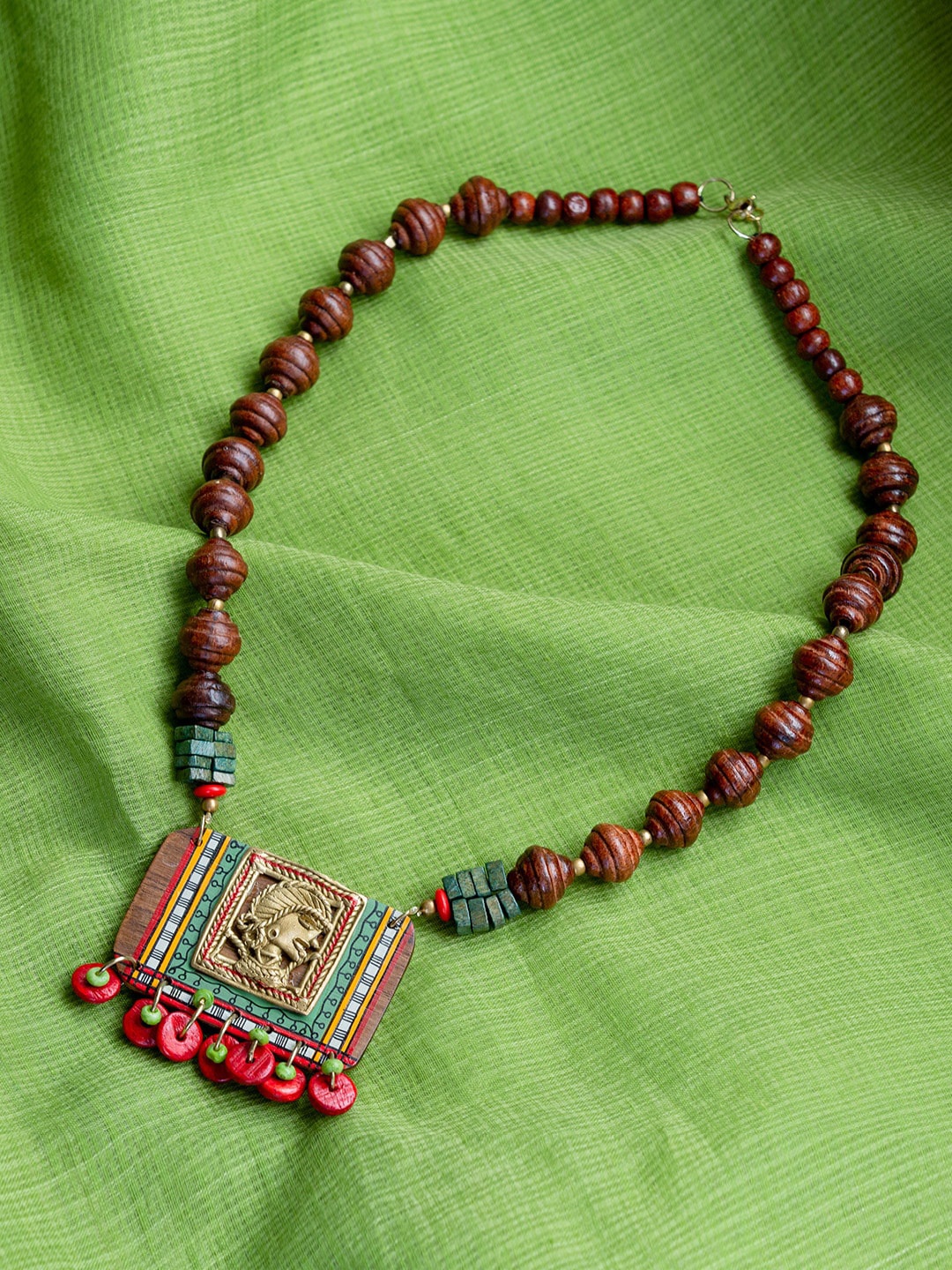 

ExclusiveLane Tribal Dhokra Girl Bohemian Brass Wooden Hand Painted Necklace, Multi