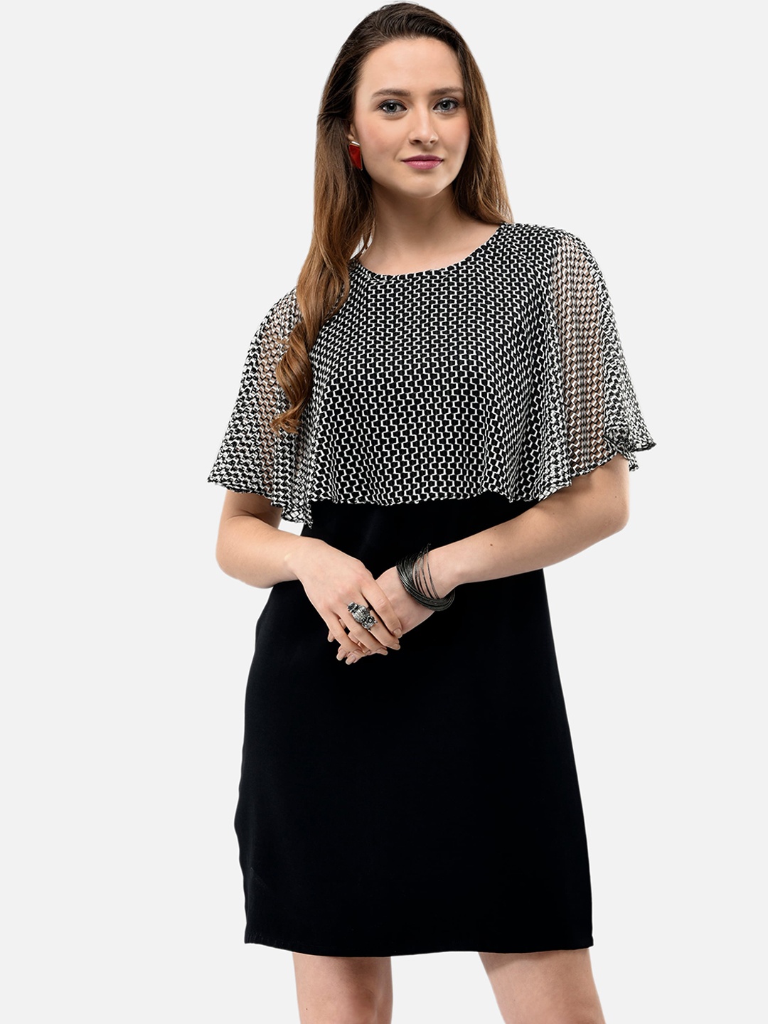 

V&M Women Black & White Self Design Layered Sheath Dress