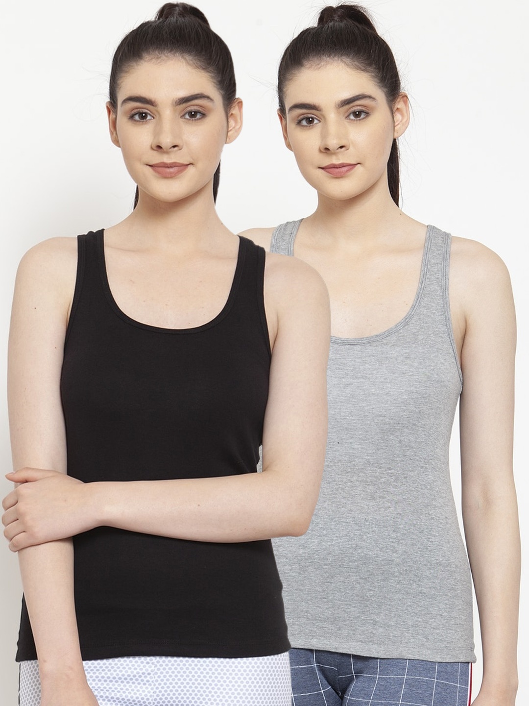 

Friskers Women Pack Of 2 Solid Tank Top, Black