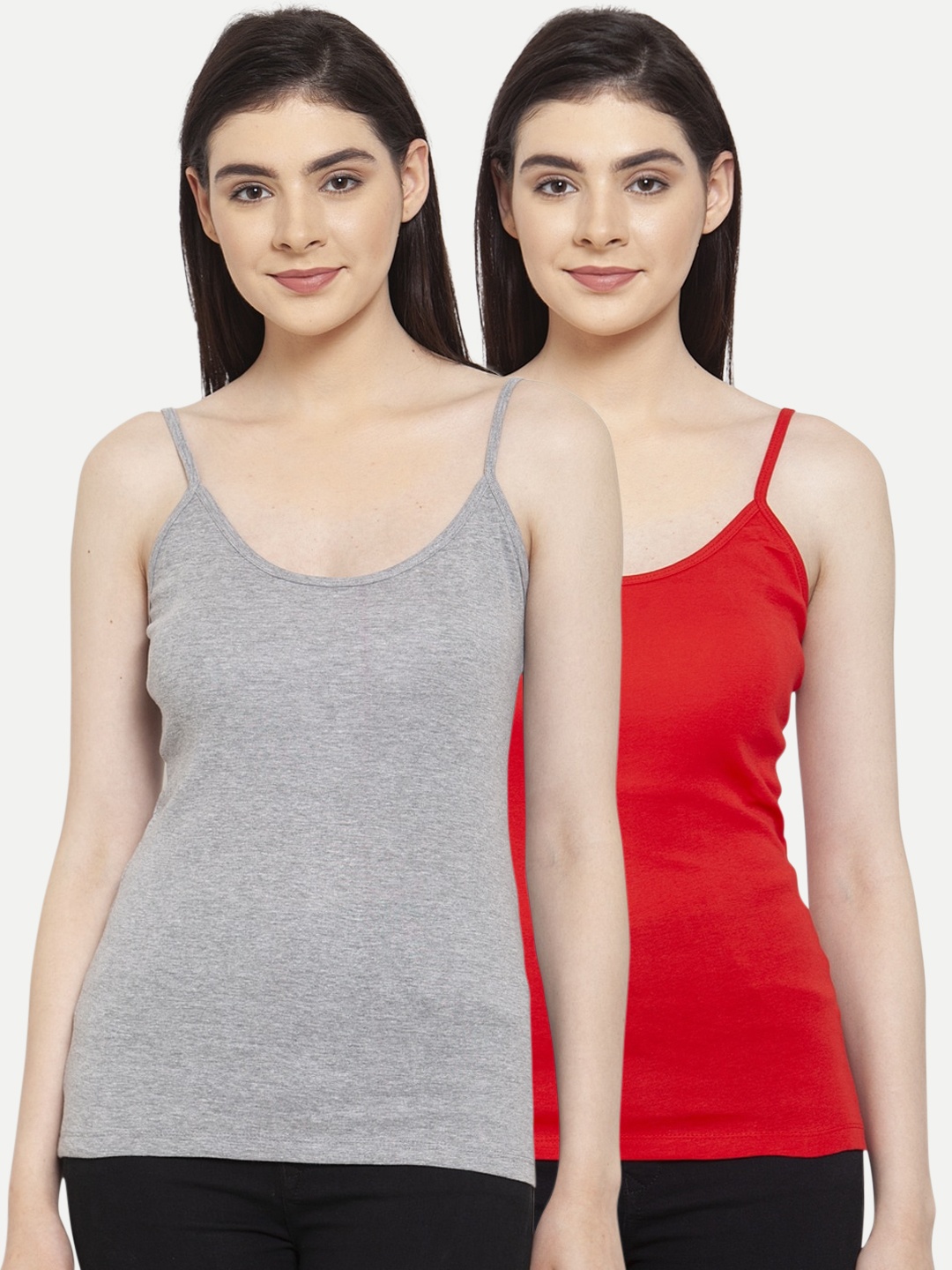 Friskers Women Pack Of 2 Solid Camisoles H-03-04-S, Red