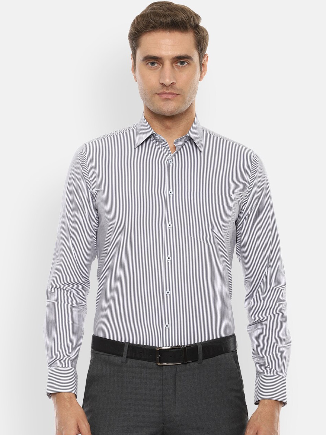 

Van Heusen Men Grey Slim Fit Striped Formal Shirt