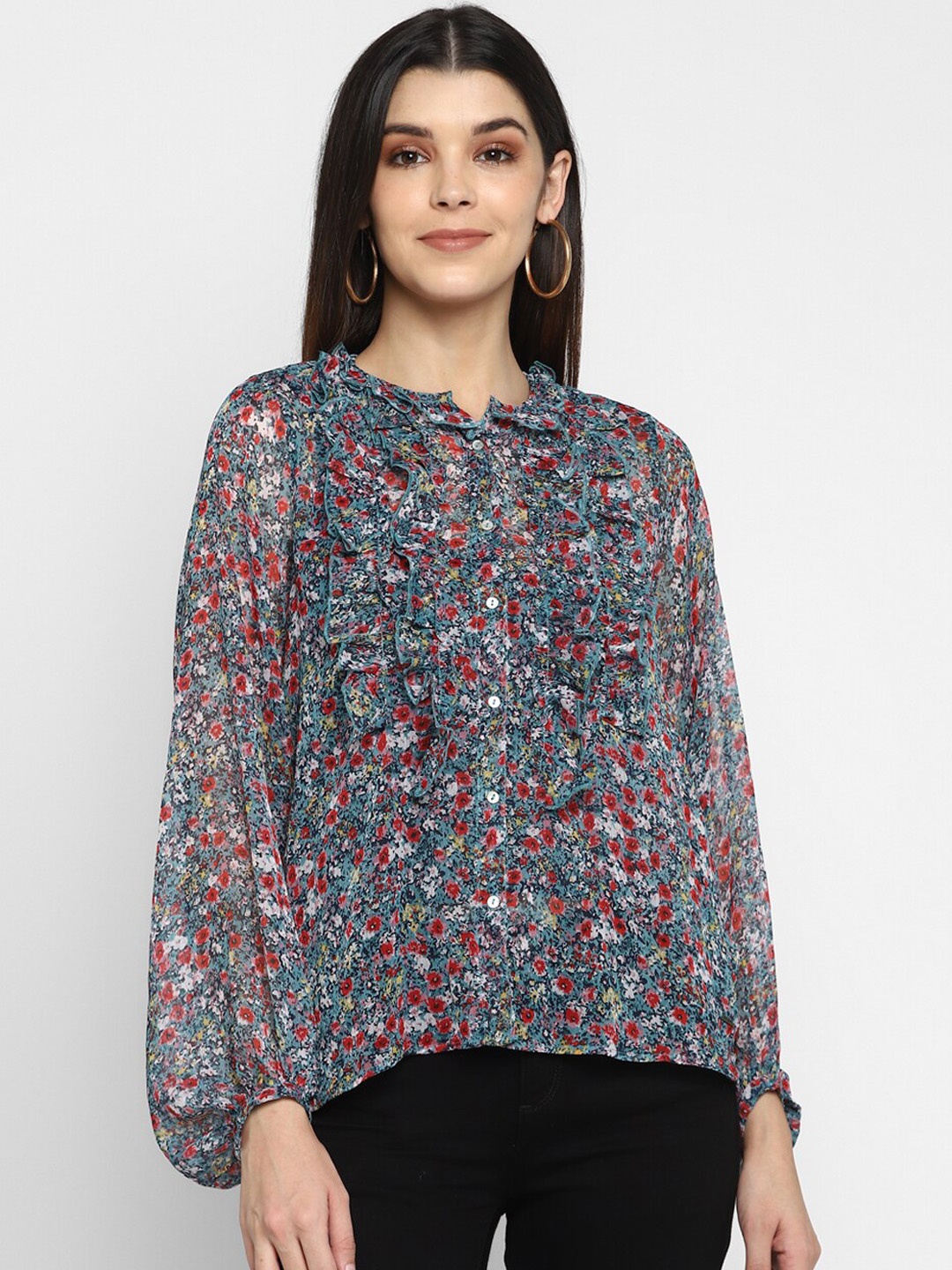 

Aditi Wasan Women Multicoloured Floral Printed Shirt Style Top, Multi