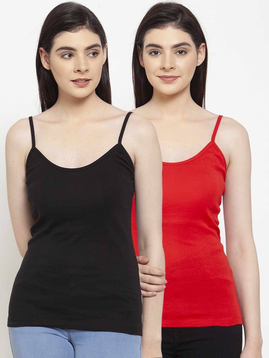 Friskers Women Pack Of 2 Solid Camisoles H-01-03-S, Black