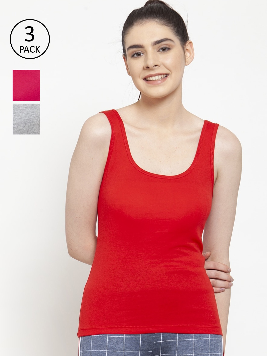 

Friskers Women Pack of 3 Solid Tank Tops, Red