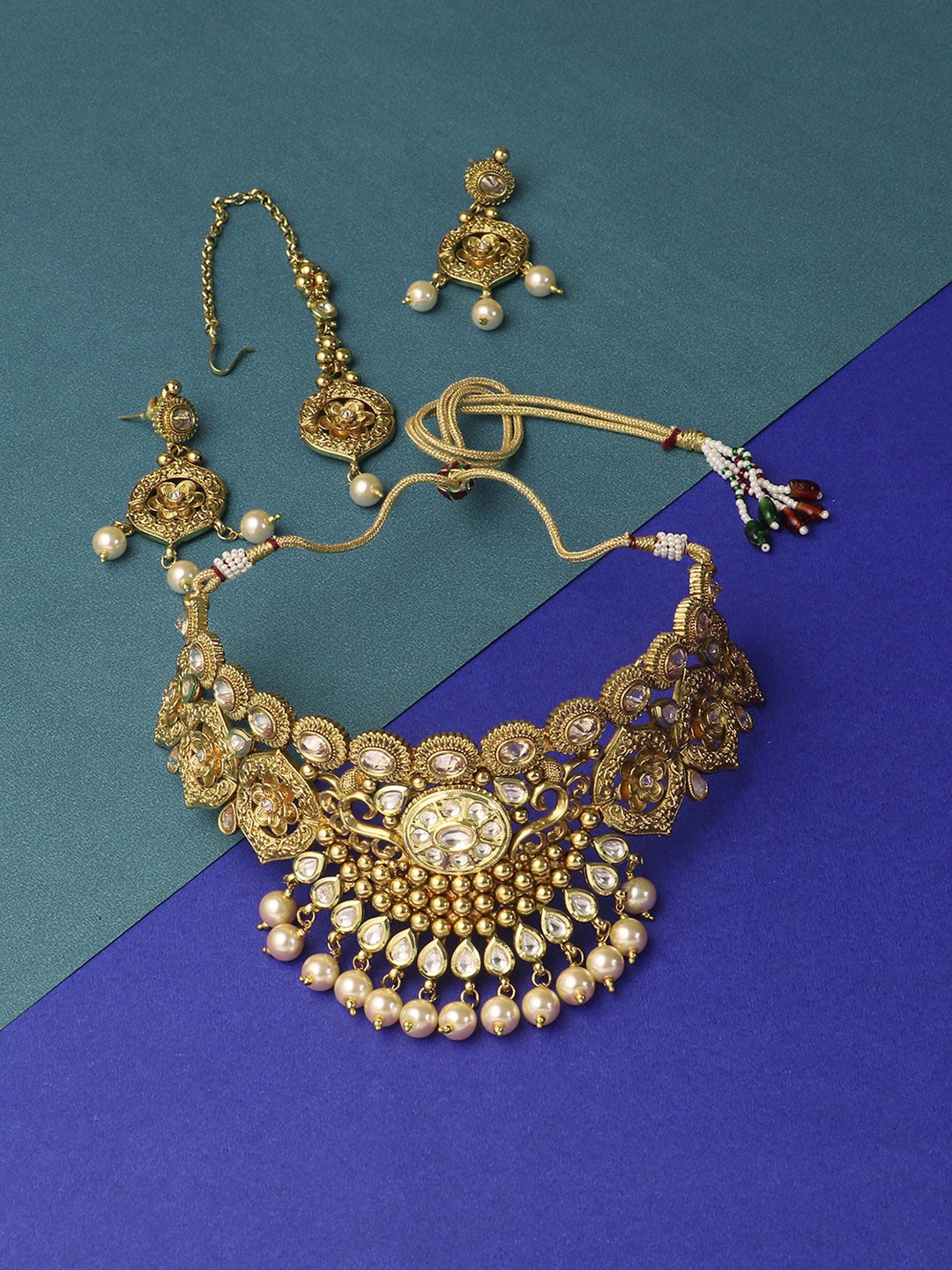

Adwitiya Collection 24CT Gold-Plated Choker Stone Studded Jewellery Set