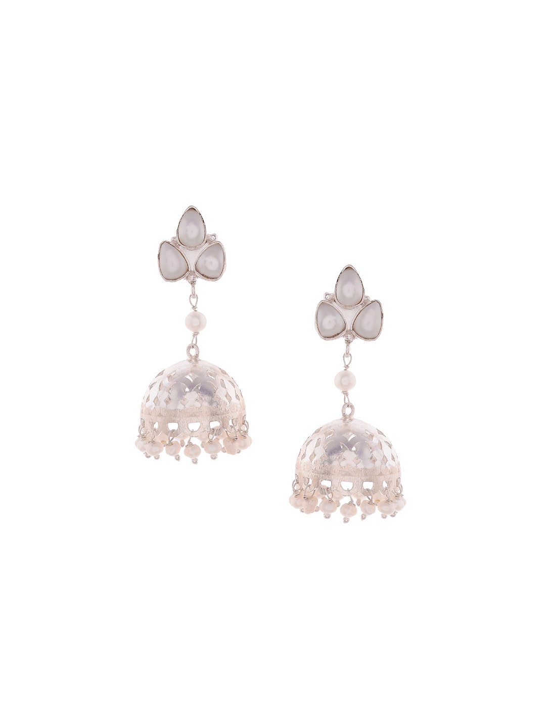

Silvermerc Designs Silver & White Dome Shaped Jhumkas