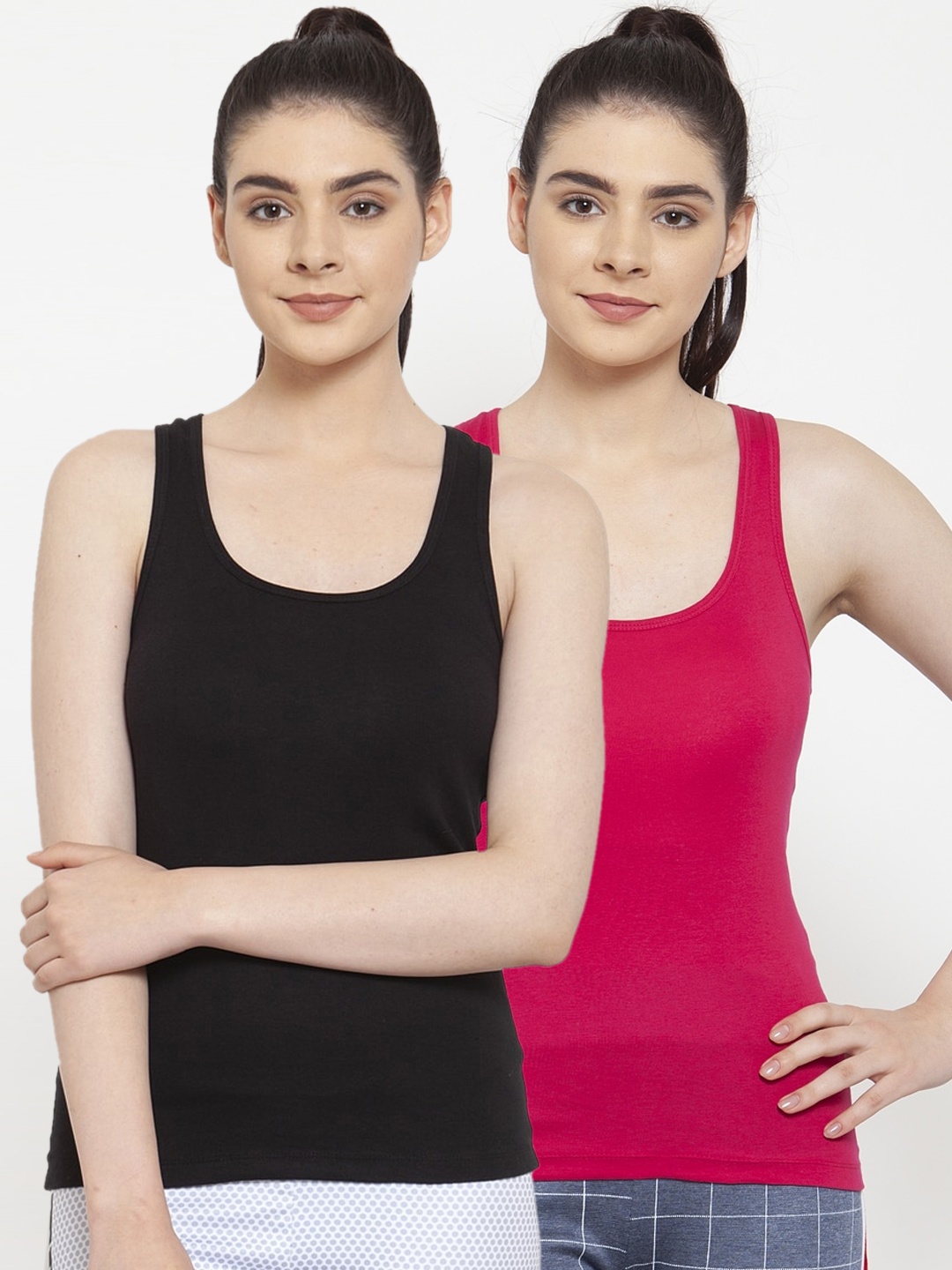 

Friskers Women Pack of 2 Solid Tank Tops, Black
