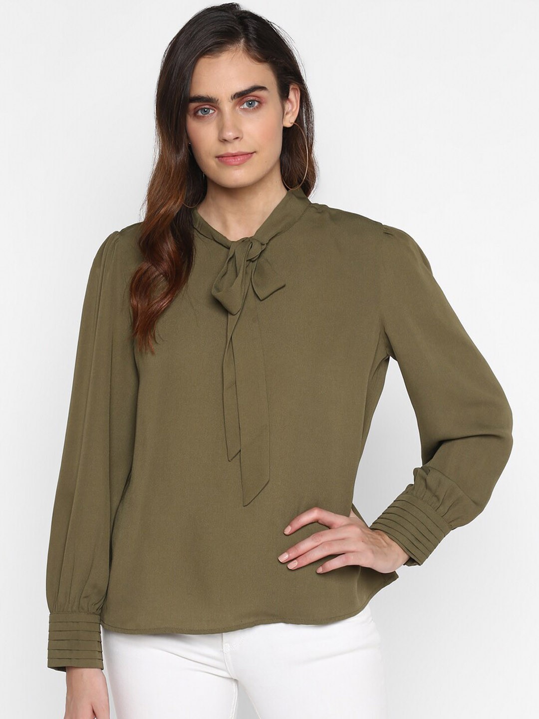 

HOUSE OF KKARMA Women Olive Green Regular Fit Solid Casual Shirt