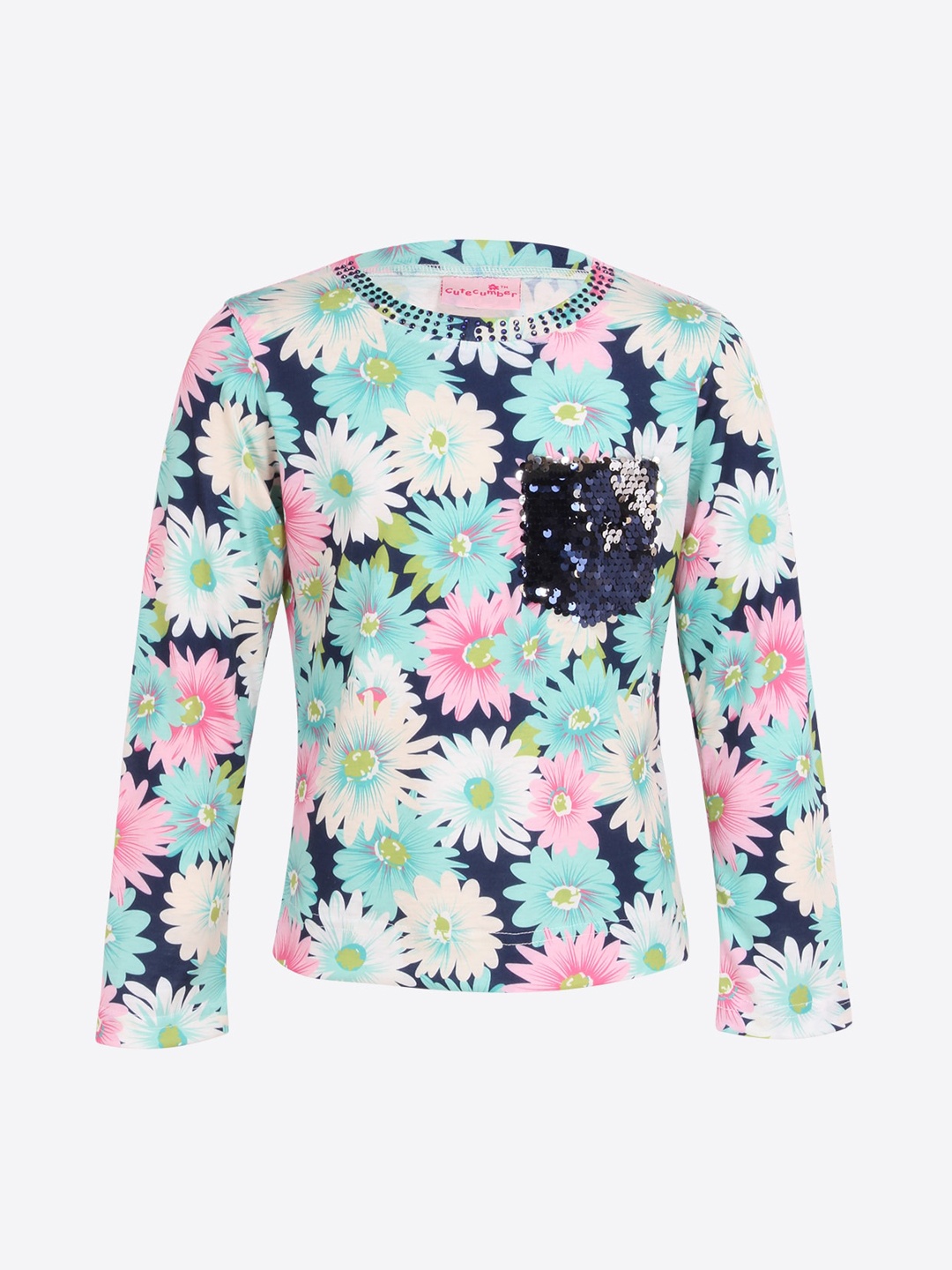 

CUTECUMBER Girls Multicoloured Printed V-Neck T-shirt, Multi