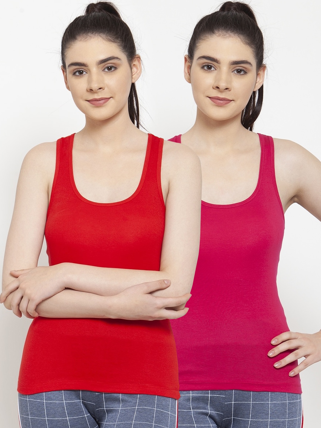 

Friskers Women Pack Of 2 Solid Tank Top, Red