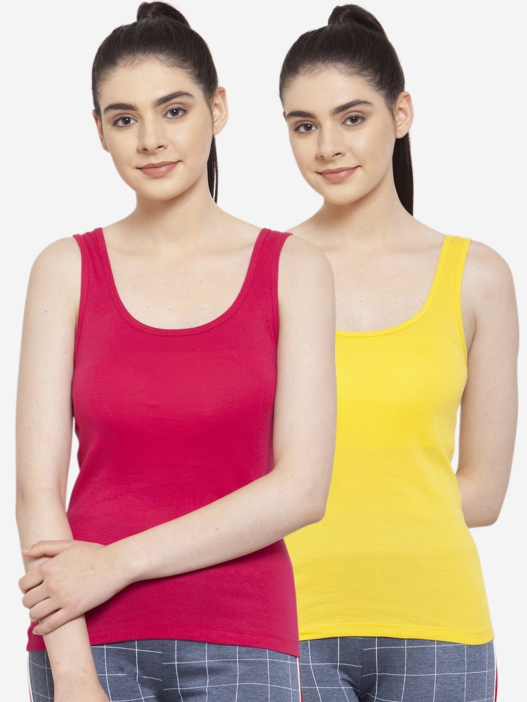 

Friskers Women Pack Of 2 Solid Tank Top, Yellow