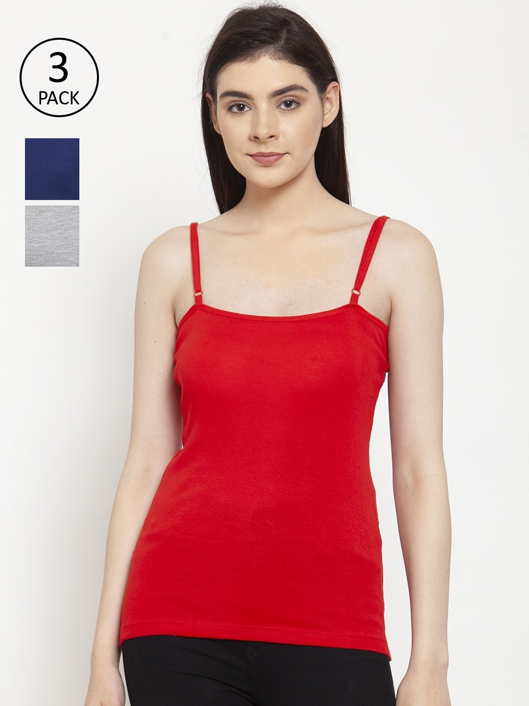 

Friskers Women Pack Of 3 Solid Camisoles E-03-04-05-S, Red