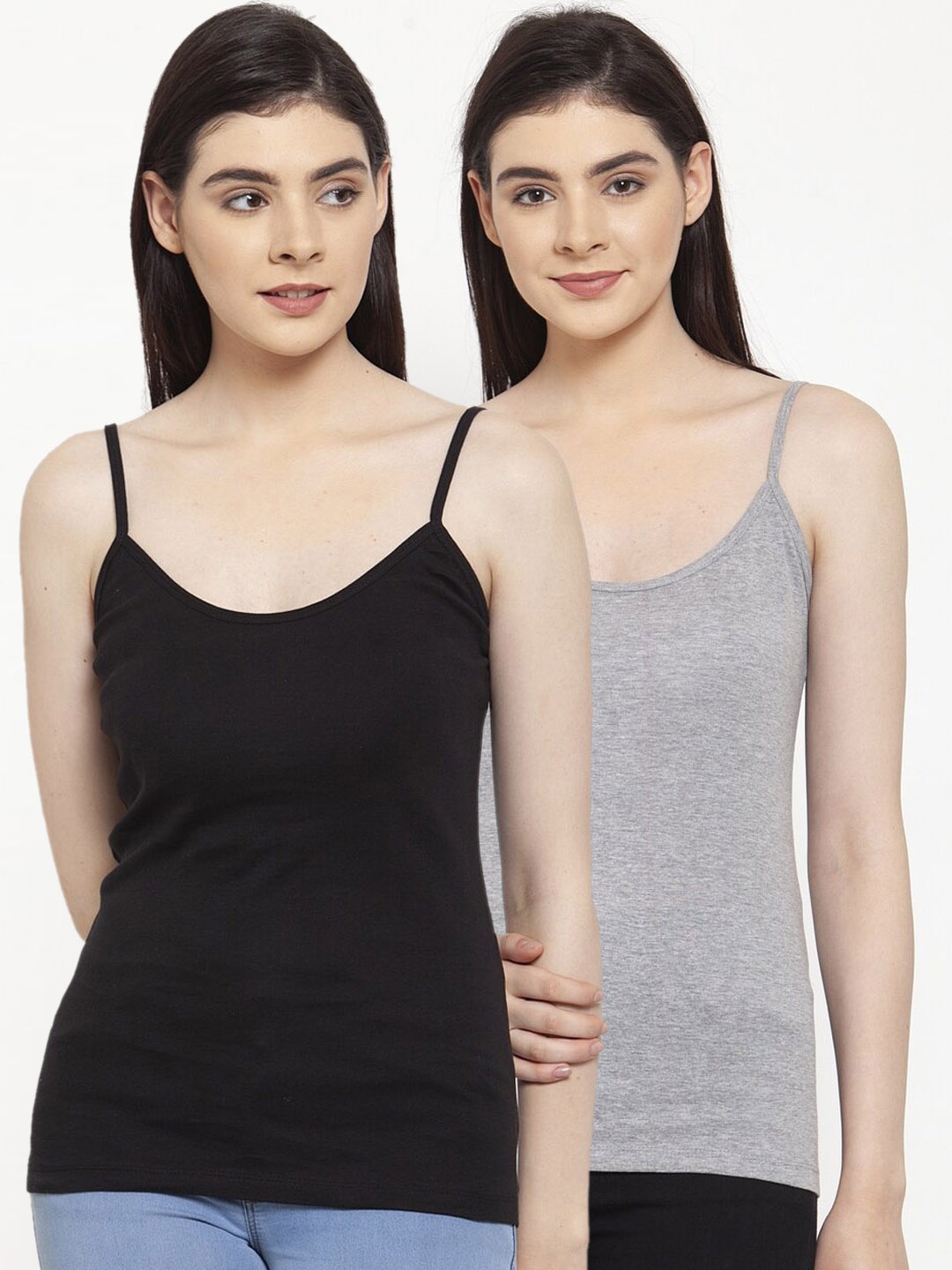 Friskers Women Pack Of 2 Solid Camisoles H-01-04-S, Black