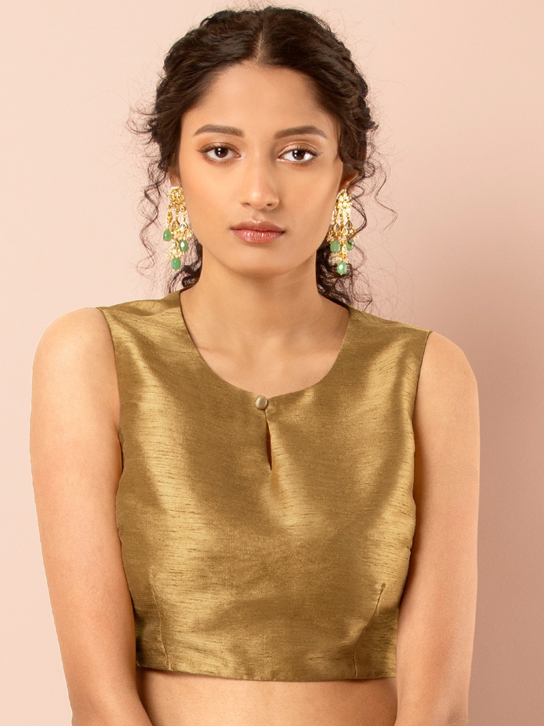 INDYA Women Gold-Toned Solid Ethnic Crop Top