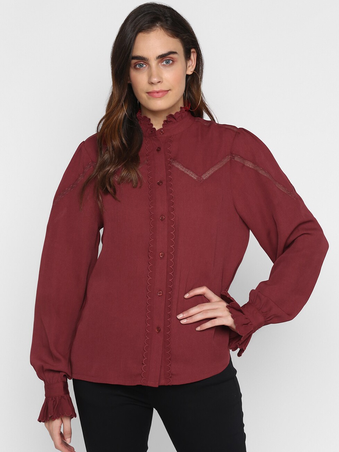 

HOUSE OF KKARMA Women Maroon Regular Fit Solid Casual Shirt