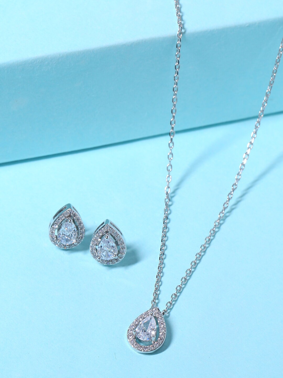 

Shoshaa Silver-Plated White Cubic-Zirconia Studded Handcrafted Jewellery Set