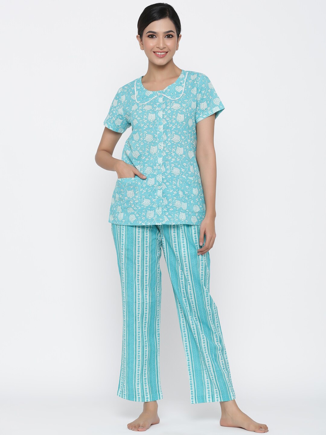 Jaipur Kurti Women Blue Printed Night suit
