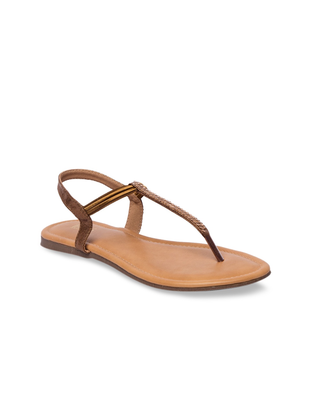 

Inc 5 Women Bronze-Toned Woven Design T-Strap Flats
