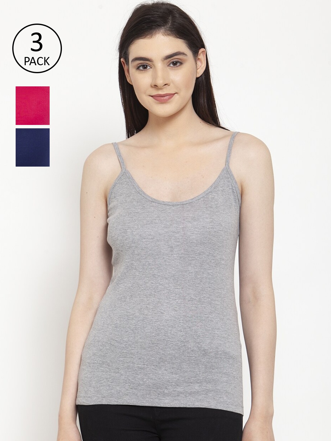 

Friskers Women Pack of 3 Solid Camisole H-04-05-07-S, Grey