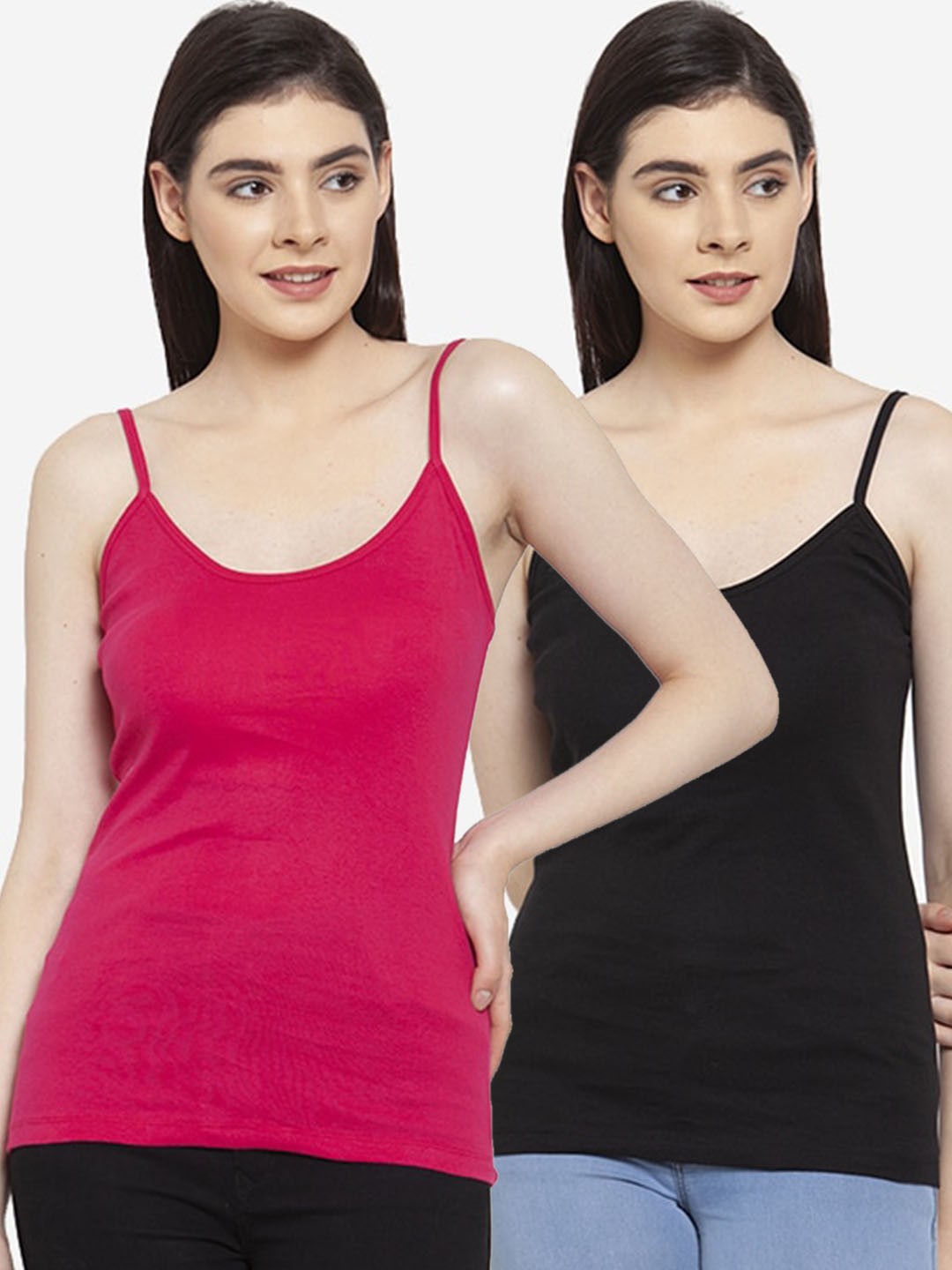 

Friskers Women Pack Of 2 Solid Camisoles H-01-07-S, Black