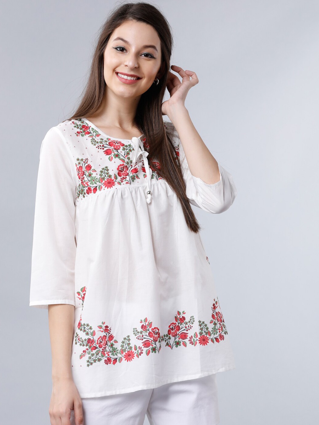 

Tokyo Talkies Women's White & Red Floral Printed Tunic