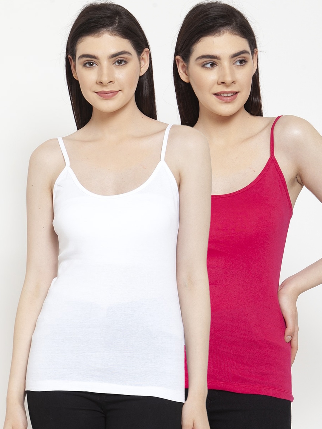 Friskers Women Pack Of 2 Solid Camisoles H-02-07-S, White