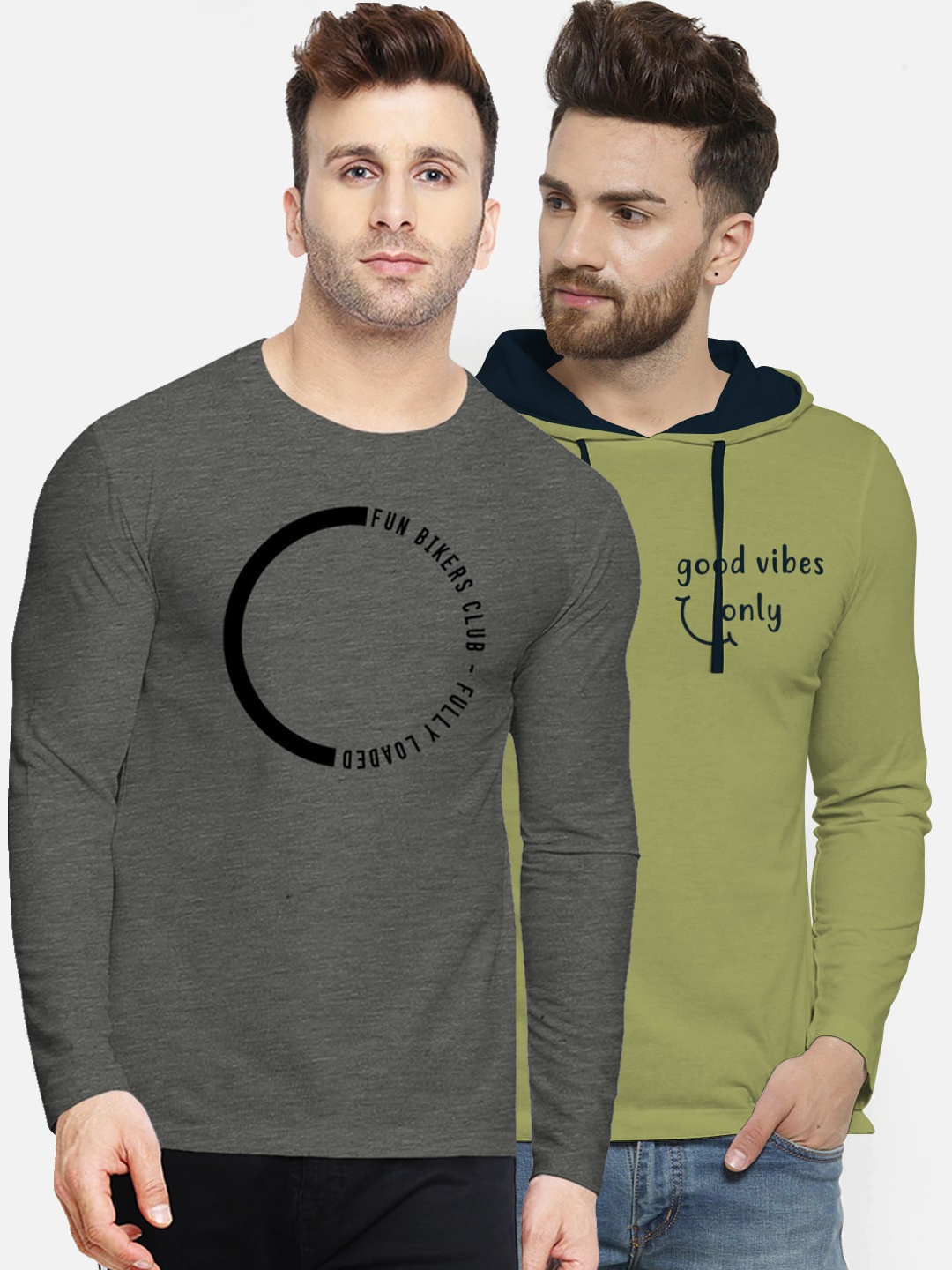 

BULLMER Men Pack Of 2 Printed Round Neck T-shirt, Grey