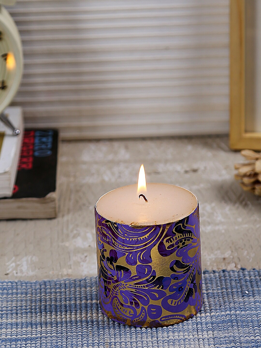 Aapno Rajasthan Purple Festive Design Pillar Candle