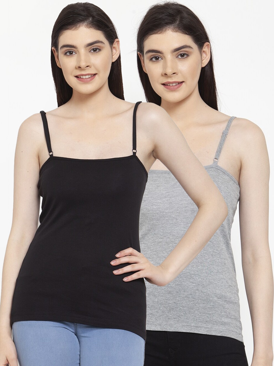 

Friskers Women Pack Of 2 Solid Camisoles E-01-04-S, Black