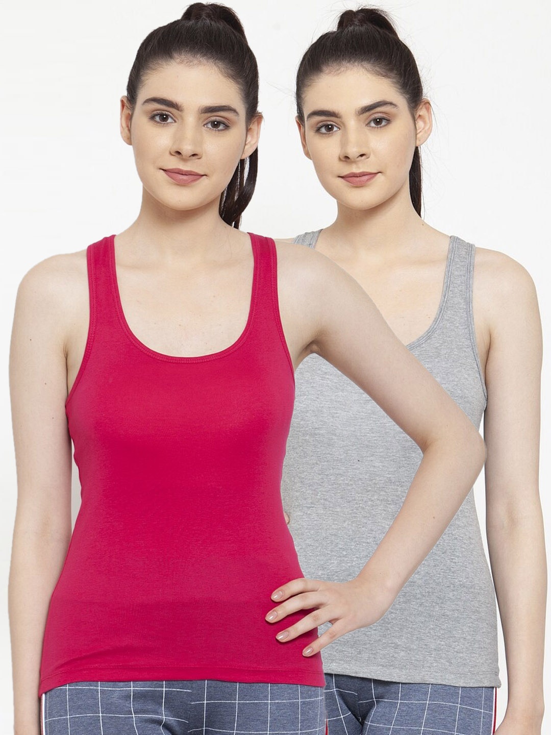 Friskers Women Pack Of 2 Solid Tank Tops, Grey