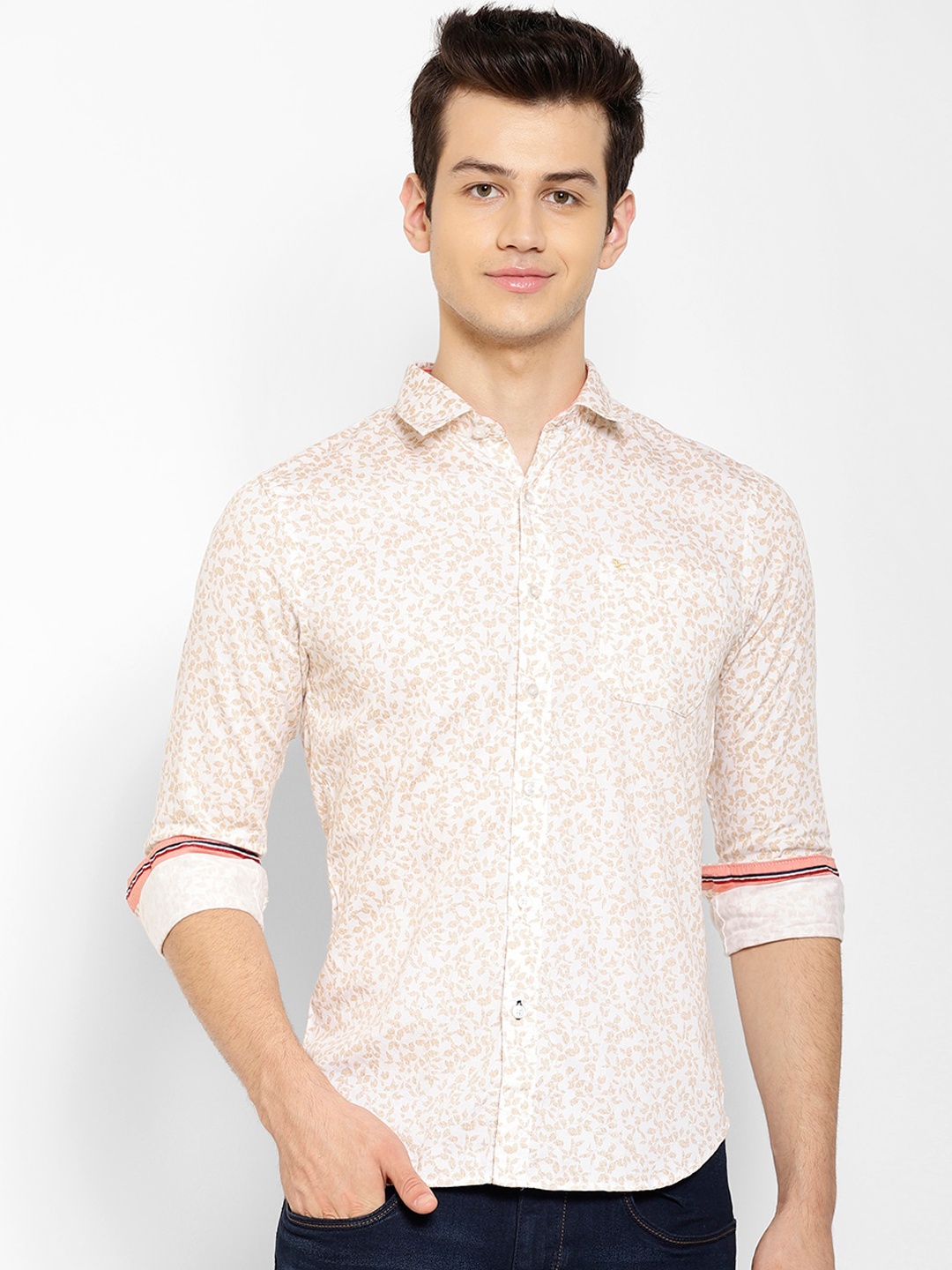 cape canary Men Beige Regular Fit Printed Casual Shirt