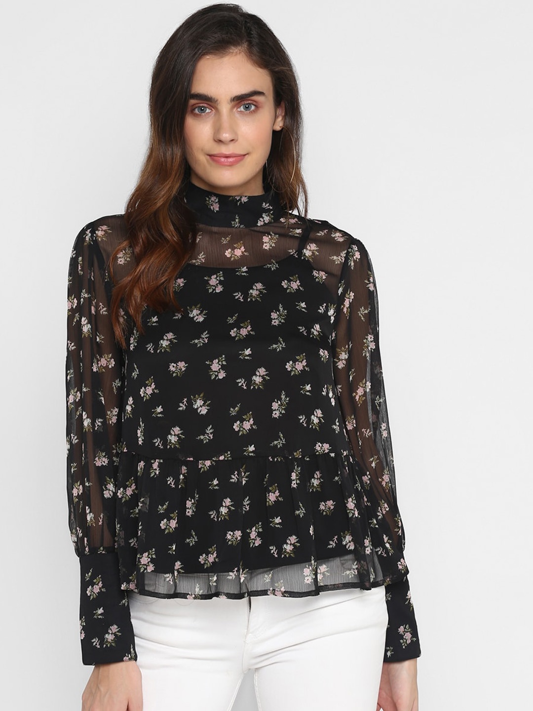 

HOUSE OF KKARMA Women Black Self Design Top