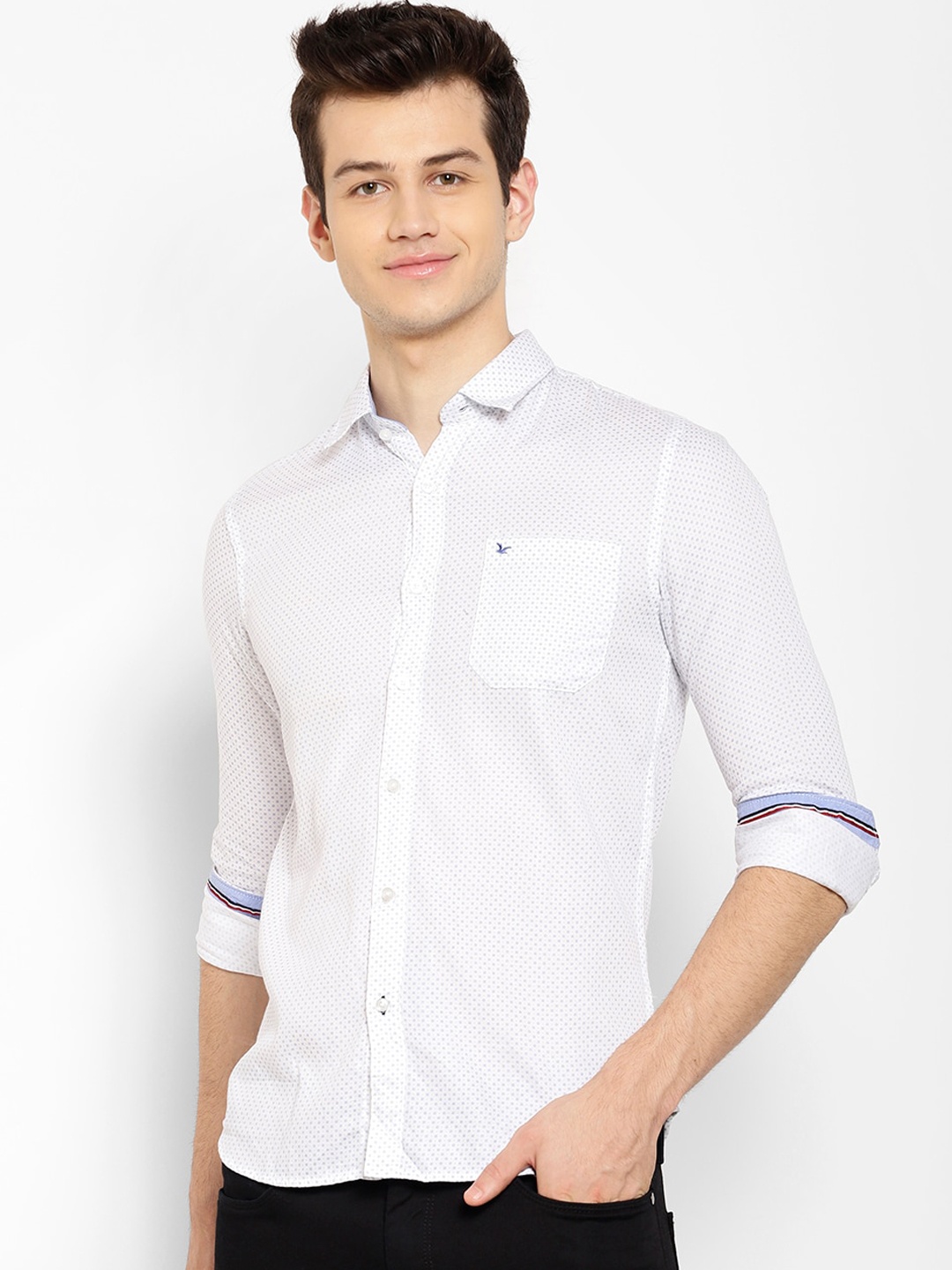 

cape canary Men White & Blue Regular Fit Printed Casual Shirt