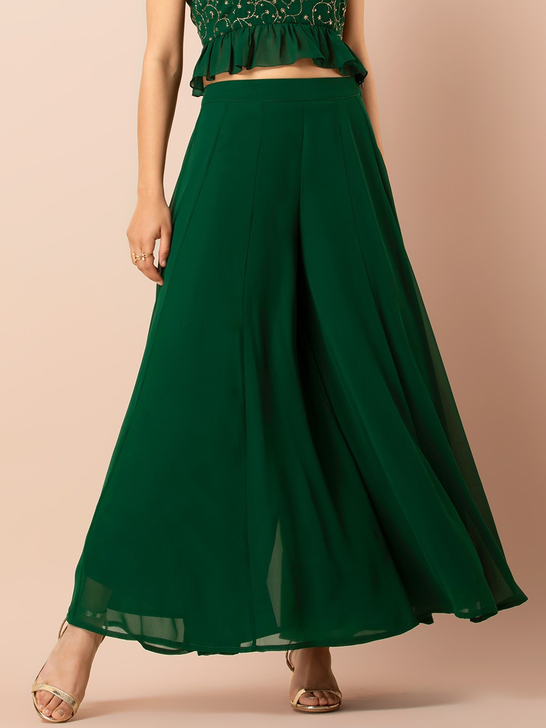 

INDYA Women Green Solid Wide Leg Palazzos