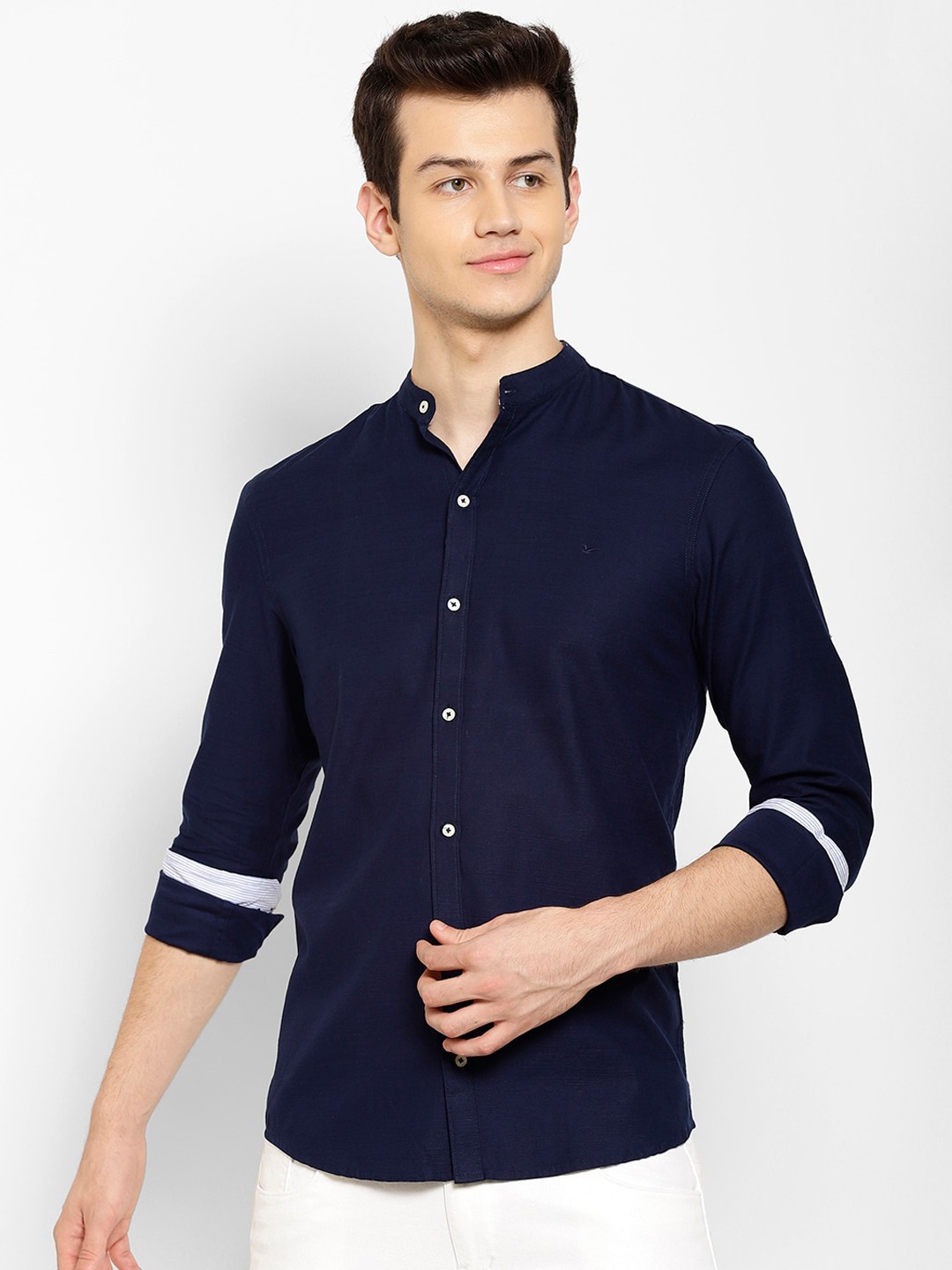 

cape canary Men Navy Blue Regular Fit Solid Casual Shirt