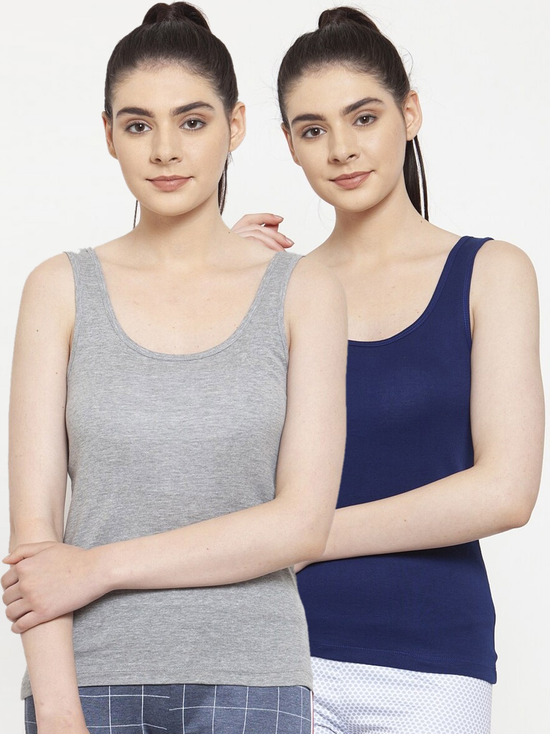 

Friskers Women Pack Of 2 Solid Tank Top, Grey