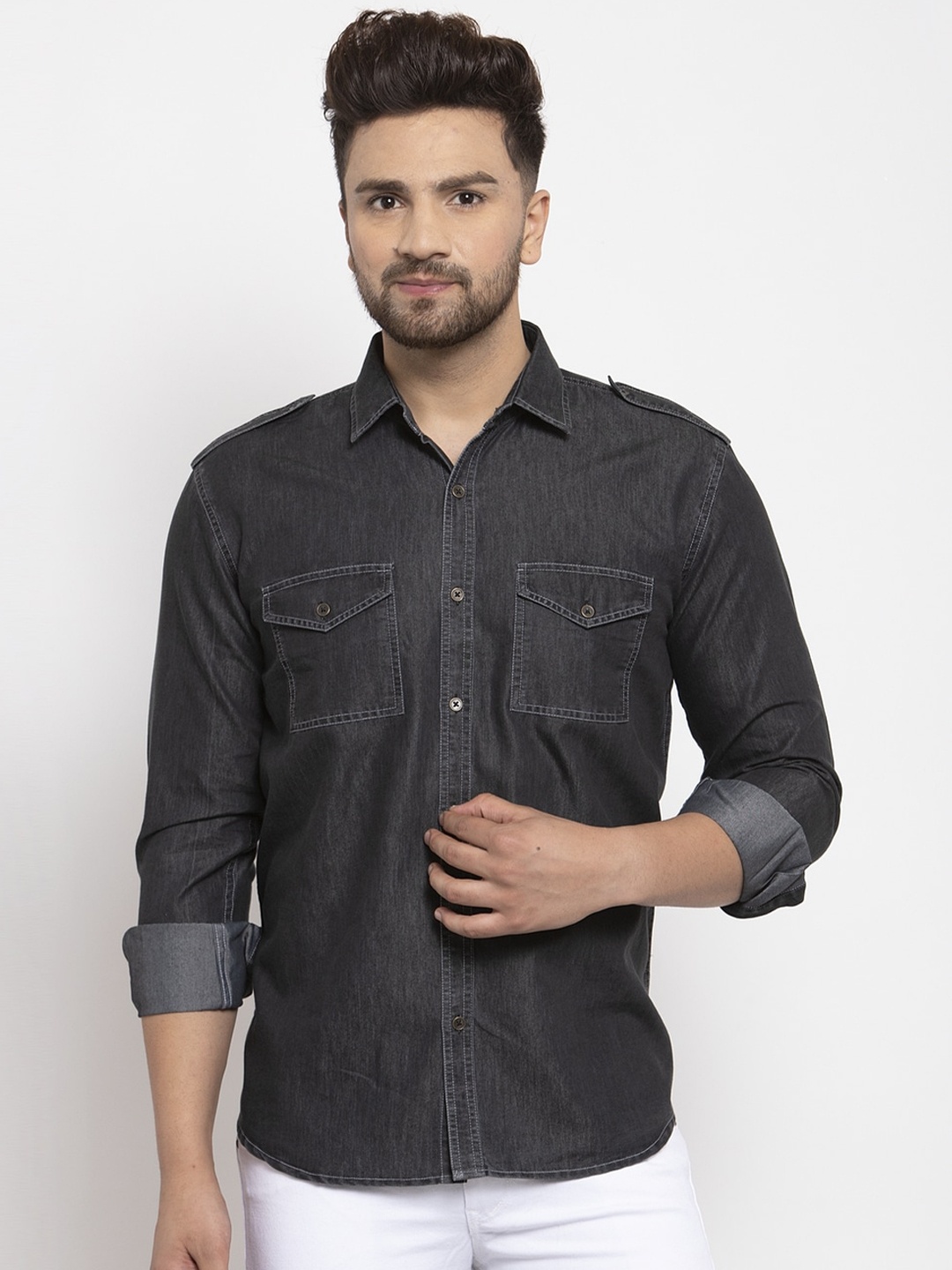 

JAINISH Men Black Smart Regular Fit Solid Casual Shirt