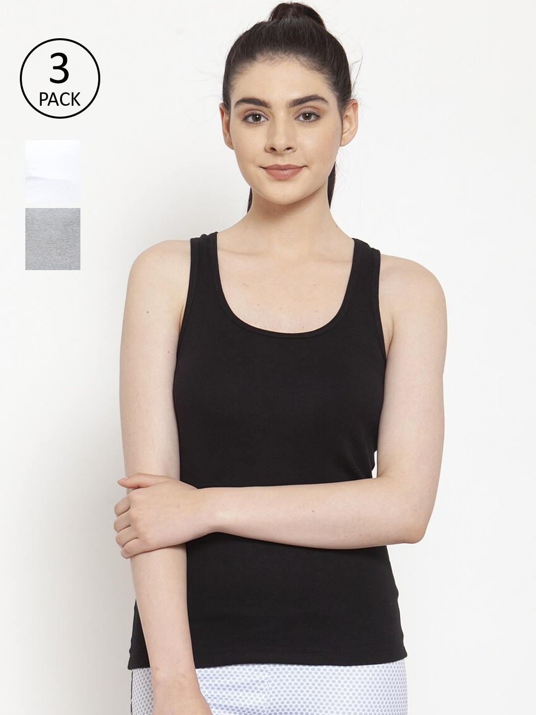

Friskers Women Pack Of 3 Solid Tank Tops, Black