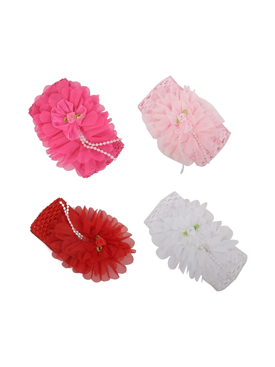 Yellow Bee Girls Set of 4 Embellished Hairbands, Pink