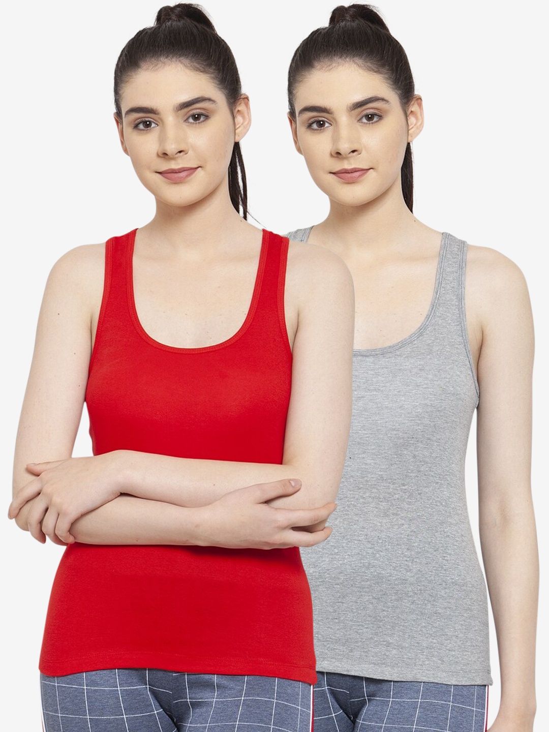 

Friskers Women Pack Of 2 Solid Knitted Tank Tops, Red
